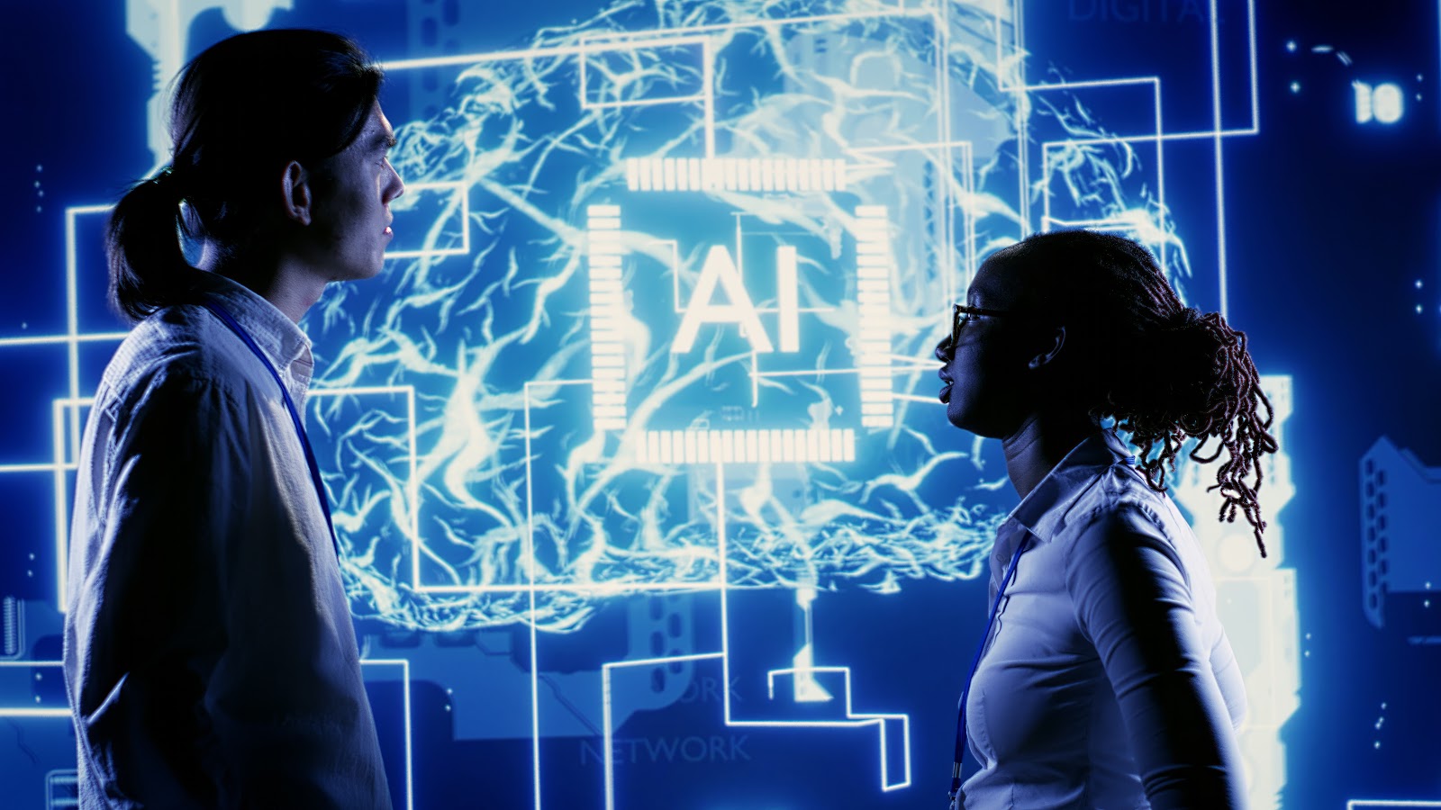 Workers using ai computing simulation