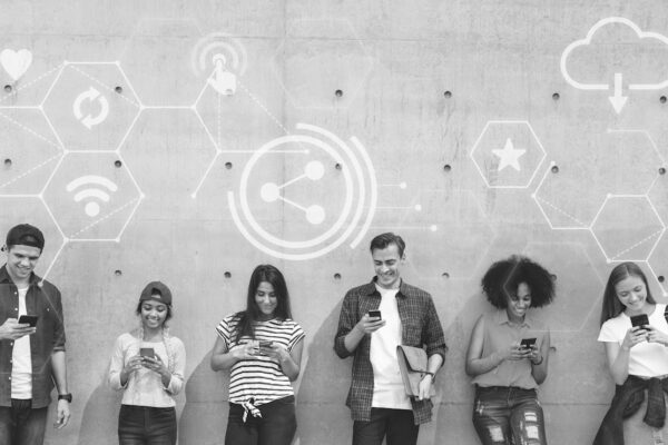 Diverse people using their phones
