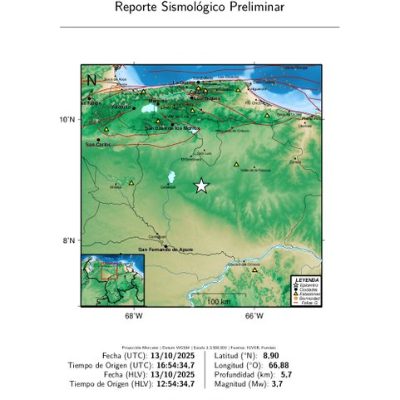 Temblor de 3,7 grados se registró en la región central de Venezuela sin víctimas ni daños