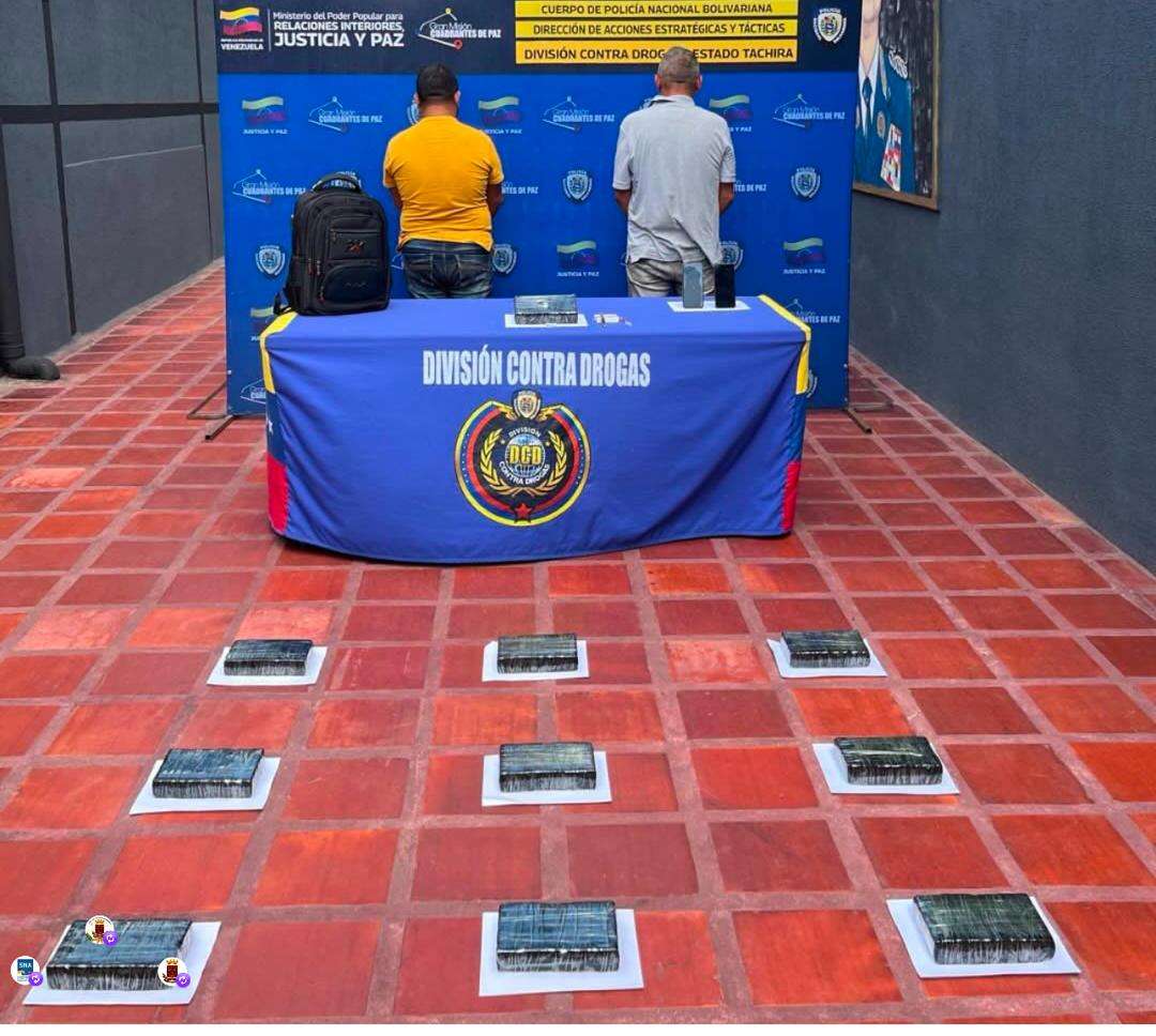 Detuvieron a dos colombianos y le incautaron 10 panelas de cocaína