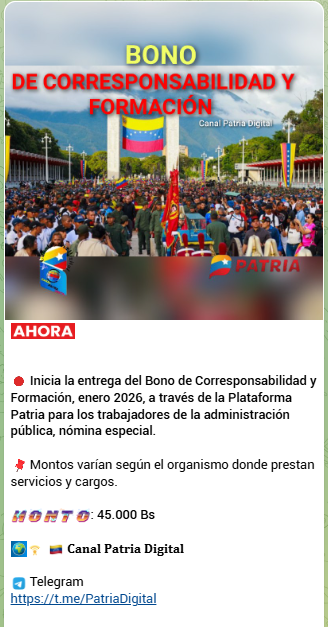 Gobierno entrega el primer bono del año por el Sistema Patria este 8 de enero