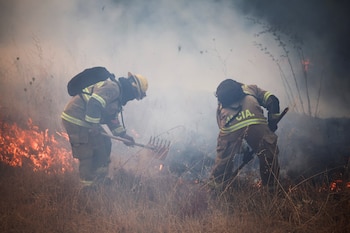 Bomberos trabajan para extinguir un